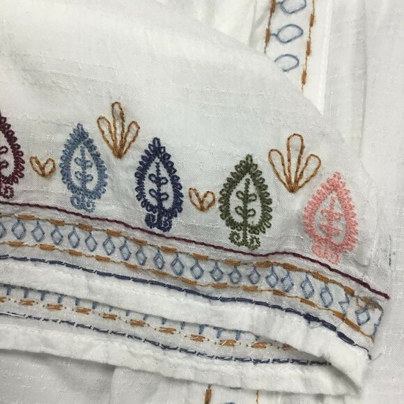 Women Whites Embroidered Multi Tassel Tie V-neckline Lace Up Peasant Top M - Picture 4 of 10